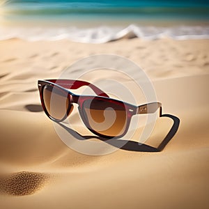 mirrored sunglasses on the table on the beach with sea views