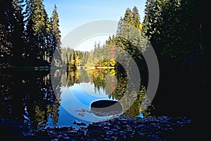 Mirroring on the water level of the Vrbicke tarn in Demanovska valley in Slovakia.