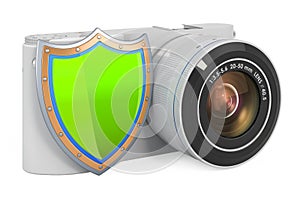 Mirrorless digital camera with shield, 3D rendering