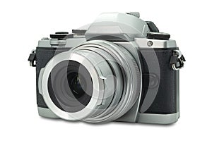Mirrorless digital photo camera. Retro old style isolated on a white