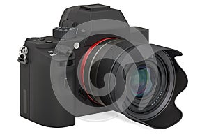 Mirrorless interchangeable-lens camera. Digital camera. 3D rendering