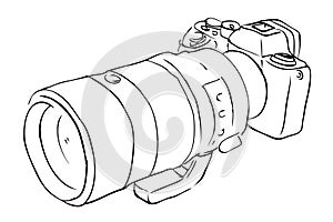 Mirrorless or Proffesional Digital Camera, Vector Outline Manual Draw Sketch