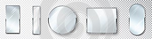 Mirrors set of different shapes isolated. Realistic mirror frame, white mirrors template. Realistic design for interior photo