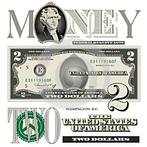 Miscellaneous 2 dollar bill elements