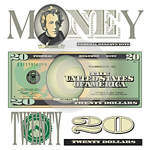 Miscellaneous 20 dollar bill elements