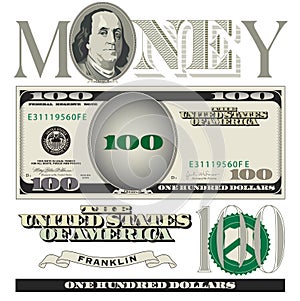 Miscellaneous 100 dollar bill elements photo