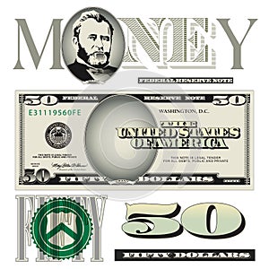 Miscellaneous 50 dollar bill elements