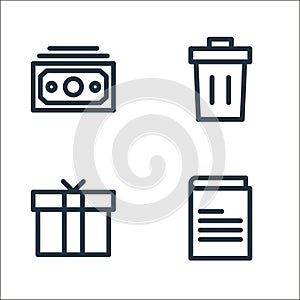 miscellaneous line icons. linear set. quality vector line set such as notebook, gift, trash can