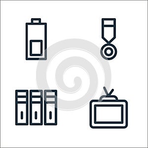 miscellaneous line icons. linear set. quality vector line set such as tv monitor, files, medal