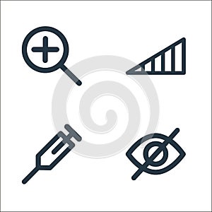 miscellaneous line icons. linear set. quality vector line set such as unseen, syringe, internet