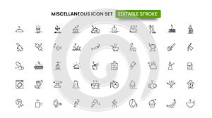 Miscellaneous Vector Icon Set for Print and Web Industry. Editable Stroke Vector Icon Set.