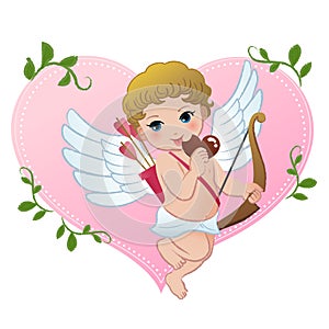 Mischief cupid snibbling heart shaped chocolate