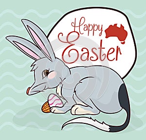 Mischievous Bilby with Chocolate Eggs in Easter Celebration, Vector Illustration