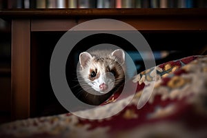 Mischievous Ferret Peeking Out of Cozy Blanket Fort