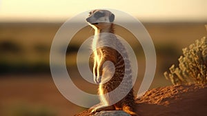 A mischievous meerkat standing watch on a rock created with Generative AI