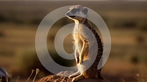 A mischievous meerkat standing watch on a rock created with Generative AI