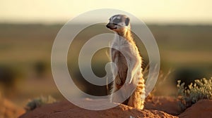 A mischievous meerkat standing watch on a rock created with Generative AI