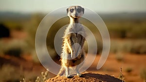 A mischievous meerkat standing watch on a rock created with Generative AI