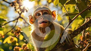 Mischievous Monkey: Playful Face in Lush Rainforest
