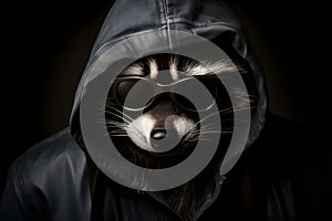 Mischievous Raccoon with Burglar\'s Mask Portrait. Generative AI illustration