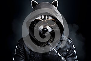 Mischievous Raccoon with Burglar\'s Mask Portrait. Generative AI illustration