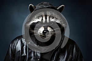 Mischievous Raccoon with Burglar\'s Mask Portrait. Generative AI illustration