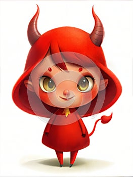 A mischievous red devil character in cartton art style. AI Generated.