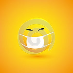 Mischivious Emoji - Simple Shiny Happy Emoticon with Medical Mask on Yellow Background