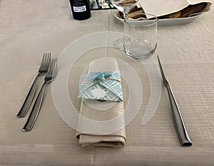 Mise en place, on the table at restaurant