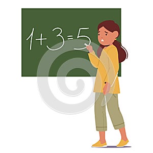 Mishap During The Math Lesson, A Kid Mistakenly Wrote Wrong Equation On Blackboard, Classroom Moment Of Failure