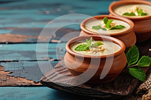 Mishti Doi, Traditional Bengali Food, Sweet Creamy Yogurt Dessert with Caramelized Sugar in Clay Pots