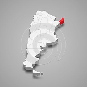 Misiones region location within Argentina 3d map