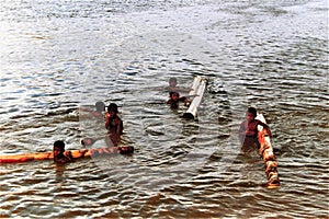 Miskito children swim Rio Coco Nicaragua
