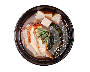 Miso soup with eel, miso paste for online restaurant menu on white background