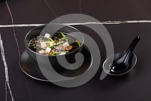 Miso soup, Japanese Food on black background