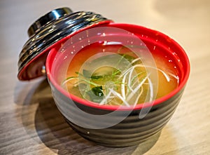 Miso soup in red blow