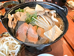 Miso Soup with Salmon, Seaweed and Tofu