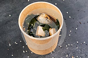 Miso soup with tofu and salmon