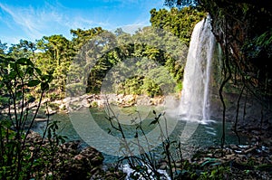 Misol-Ha Waterfall, Mexico - November 24, 2010. Waterfall in sunset