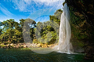 Misol-Ha Waterfall, Mexico - November 24, 2010. Waterfall in sunset