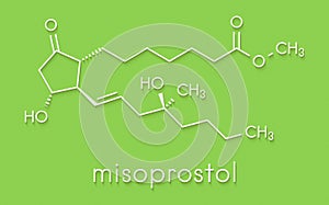 Misoprostol abortion inducing drug molecule. Prostaglandin E1 PGE1 analogue also used to treat missed miscarriage, induce labor. photo