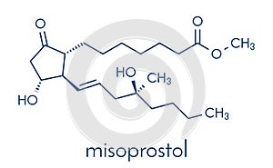 Misoprostol abortion inducing drug molecule. Prostaglandin E1 PGE1 analogue also used to treat missed miscarriage, induce labor.