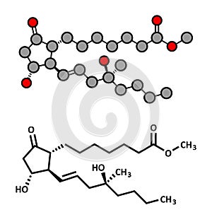 Misoprostol abortion inducing drug molecule. Prostaglandin E1 PGE1 analogue also used to treat missed miscarriage, induce labor.