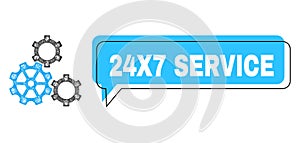 Misplaced 24X7 Service Conversation Balloon and Net Gears Icon photo