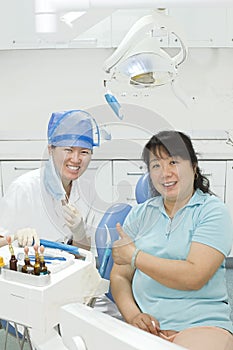 A miss dentist and her patient in clinic