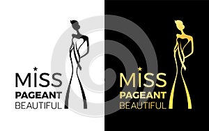 Miss pageant Beatiful logo sign with woman wear a crown and sash sign vector design photo