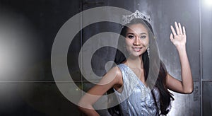 Miss Pageant Contest in Evening Ball Gown dress with Diamond Crown
