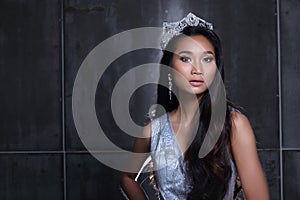 Miss Pageant Contest in Evening Ball Gown dress with Diamond Crown