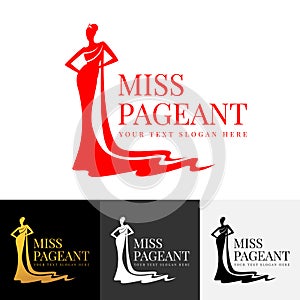 Miss pageant logo with Beautiful lady evening gown and crown vector design