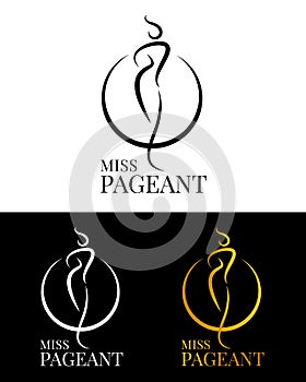 Miss pageant logo sign with abstract line woman and circle ring  vector design